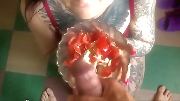 Husband Fuck Babe and Seasoned Salad Sperm - Food Fetish