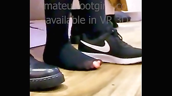 Stinky nylons wiht hole stinky boots and airs her dirty black nylon wiht hole feet stinky feet nylon