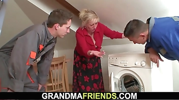 Busty blonde granma double penetration