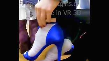 Girlfriend tries high heels with stinky socks shoeplay dipping dangling