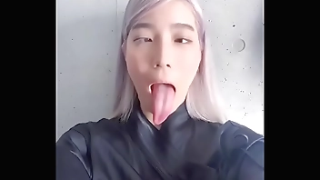 Ahegao slut with long tongue