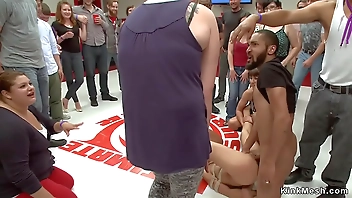 Wrestler gangbang fucked for public