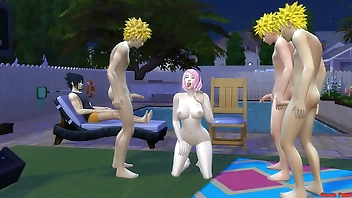 Sakura Follada por los clones de Naruto Gangbang al frente de Sasuke su Marido cornudo Netorare