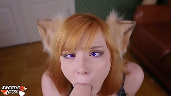 Redhead Sucks Big Sex Toys before Spanking Butt - Cumshot