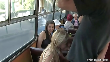 Blonde gets facial in public bus