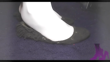 White stockings and worn-out flats