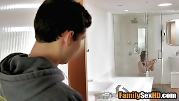 Step sister caught masturbating with big dildo in a bathroom