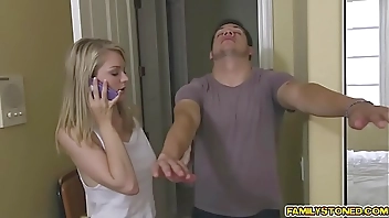 Allie Rae caught by stepbro slurping his huge cock
