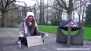 Homeless Girl Begging for Old Cock