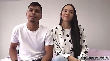 Couples: Valerin and her chocolate nipples. Colombian couple in porn casting