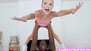 Extra small blonde sucks a huge black dick