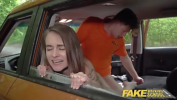 Fake Driving School Cute teen brunette pussy stretched