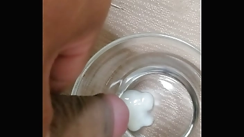 Japanese masturbation. Mass ejaculation in glass