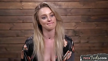 Restrained beauty fucked by sex machine