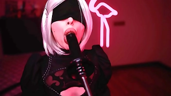 Cosplay Blowjob Sloppy Suck BBC with 2B