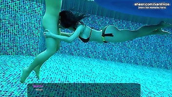 Hot underwater blowjob deepthroat from a gorgeous black-haired milf with a big ass and nice tits l My sexiest gameplay moments l Milfy City l Part #17