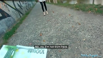 Public Agent Sexy models night time public doggystyle wall fuck