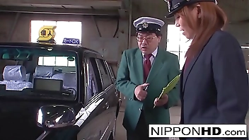 Sexy Japanese driver gives her boss a blowjob
