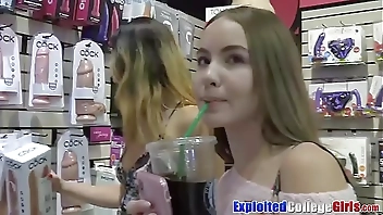 Coeds Naomi and Bonnie share casting cock and toys 3way