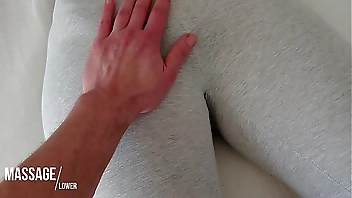 Touching her pussy in grey Yogapants