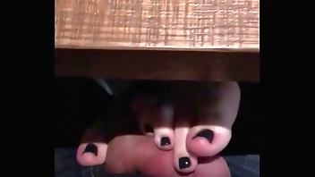 Public FootJob in restaurant