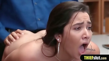 Shoplifter teen with natural tits gets punish fucked