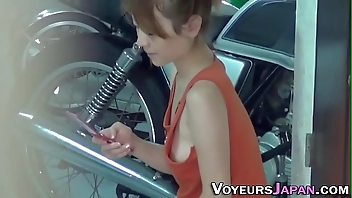 Asian teen filmed outside