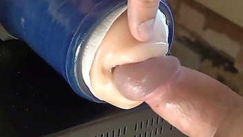 Playing with my new blowjob masturbator toy