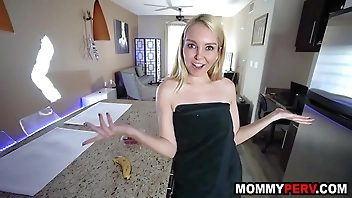 Hot stepmother wants to eat stepson's cock for breakfast