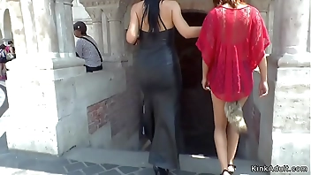 Brunette anal group fucked in restaurant