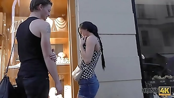 HUNT4K. Pretty brunette fucked by stranger to earn cash for ring