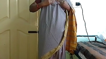 desi  indian tamil telugu kannada malayalam hindi horny cheating wife vanitha wearing grey colour saree  showing big boobs and shaved pussy press hard boobs press nip rubbing pussy masturbation