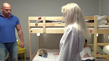 Fake Hostel Petite backbacker babe fucks an absolute unit in threesome