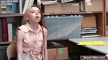 Petite shoplifter fucks security officer