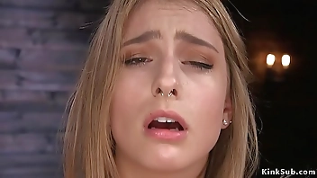 Stunning hairy blonde fucks machine