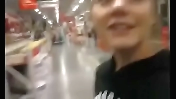 Horny teen gilrfriend sucking in a public store