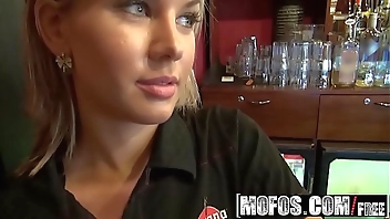 Blonde barmaid (Rihanna Samuel) gets fucked in backroom - Mofos