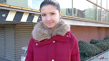 GERMAN SCOUT - Extrem Skinny Teen Gina talk to Fuck at Cast