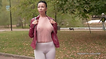 Thin white tight leggings and sheer blouse… Did you check out my cameltoe ;)?