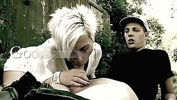 Athletic blonde granny sucks and fucks under the bridge