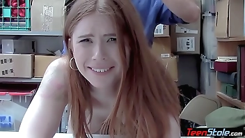 Irish pale teen thief talked dirty while punish fucked